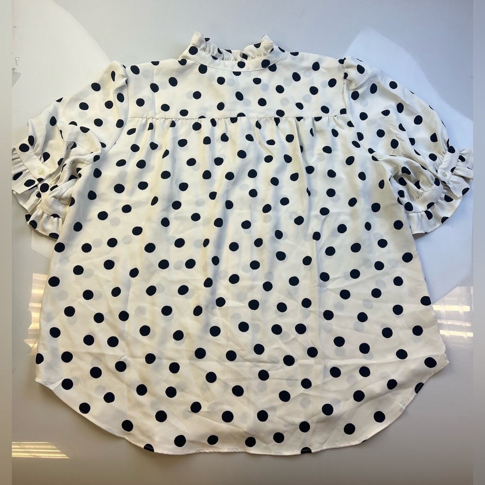 Ann Taylor Dot Ruffle Button Split Neck Top R180-10 - Picture 3 of 5